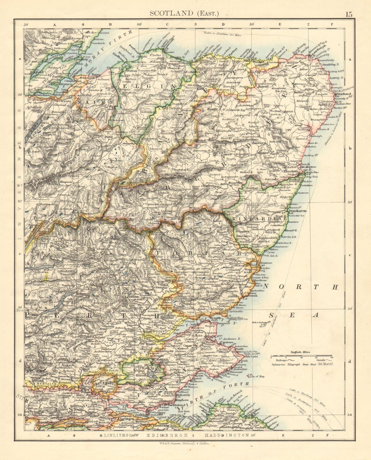 SCOTLAND EAST. Grampian Tayside Fife Firth of Forth Aberdeen.JOHNSTON 1899 map